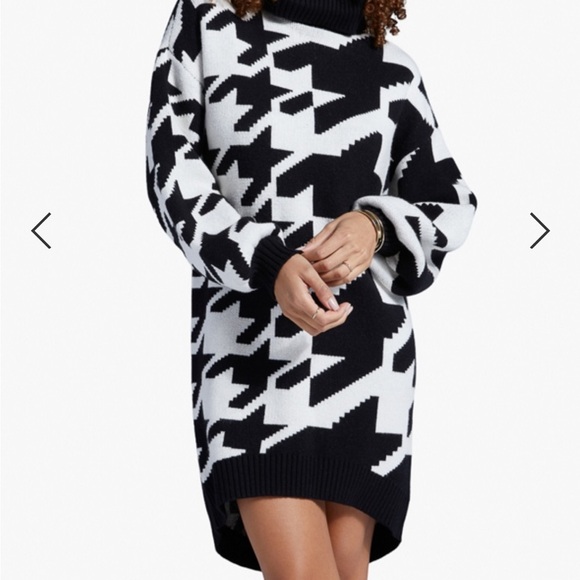 Oversized High-Low Houndstooth Sweater Dress - Picture 2 of 5